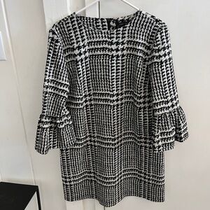 Zara Monochrome Houndstooth Long Sleeve Dress